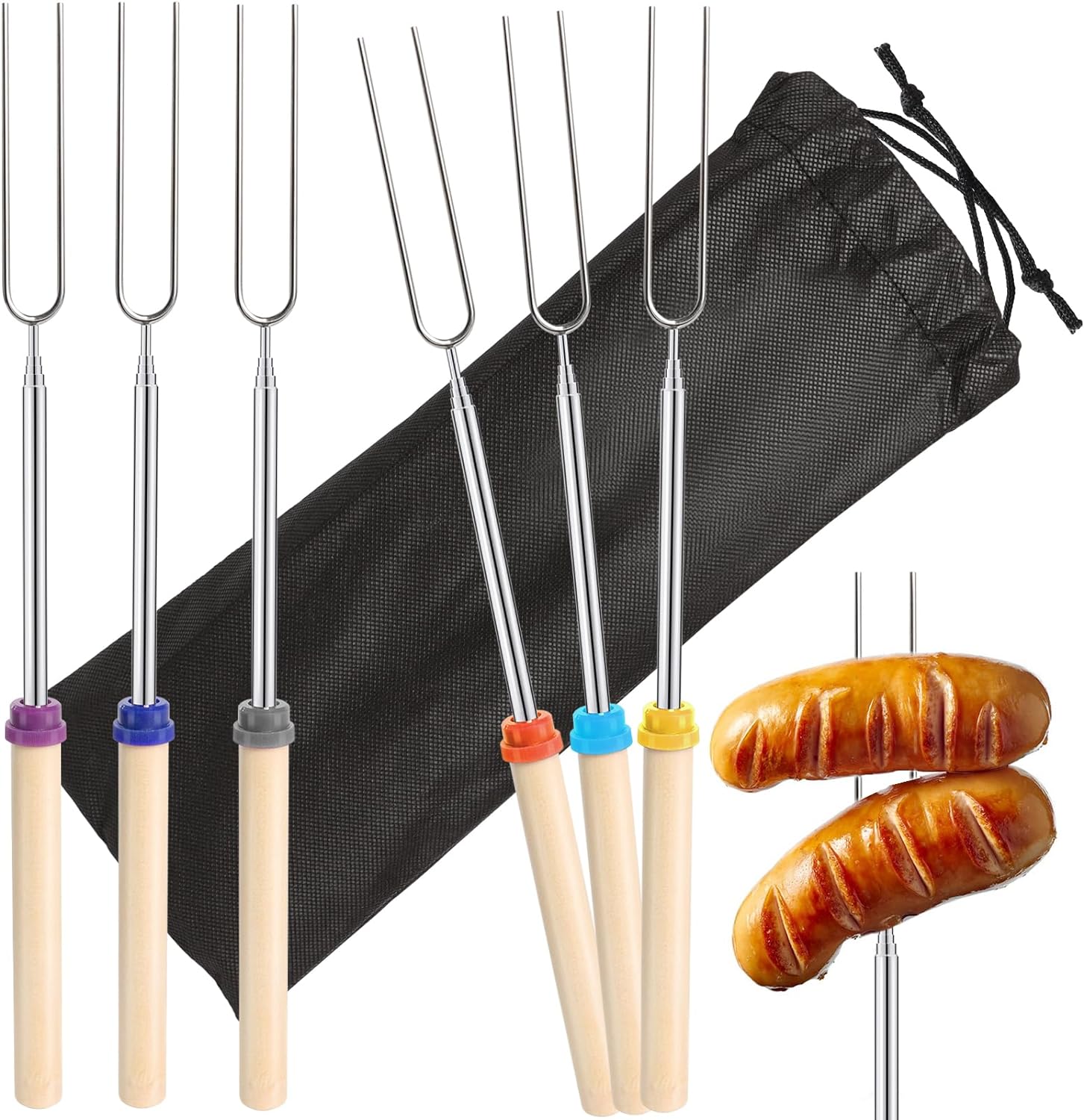 Corn Dog Stick - 6 Stück Edelstahl Teleskop Grill gabel